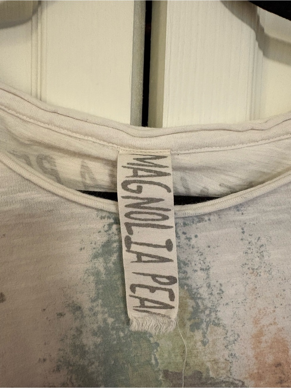 Magnolia Pearl White Short-Sleeve Tee with Muted Teal and Rust Brushprint - Picture 2 of 4